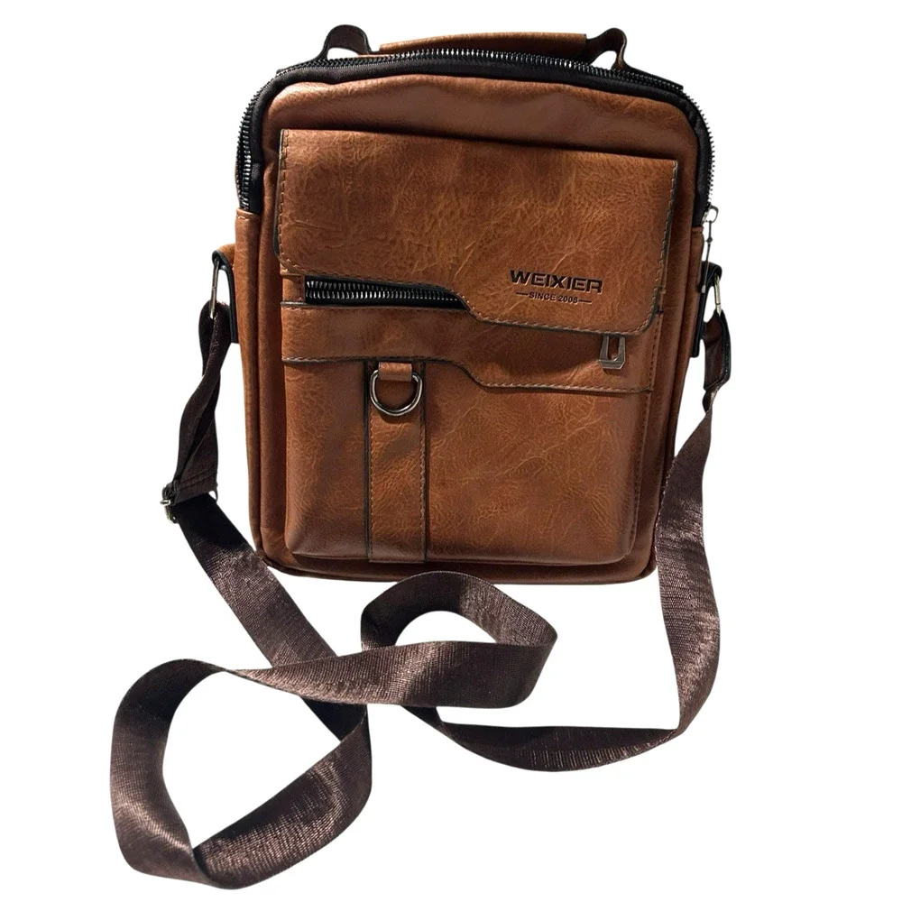 Weixer Crossbody Men’s Shoulder Bag Vintage Leather Vertical Hand Business